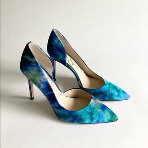 Jessica Simpson Blue Green Orange Satin Point Toe Pumps size 8.5
